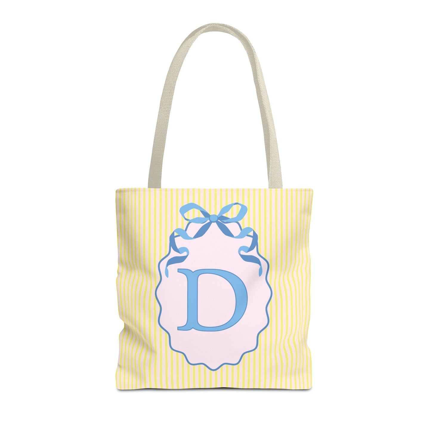 Peppy Initial Tote Bag with Initial and Cute Bow, Boho Hydrangea Flowers: D