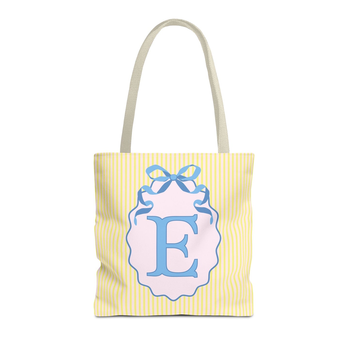Peppy Initial Tote Bag with Initial and Cute Bow, Boho Hydrangea Flowers: E