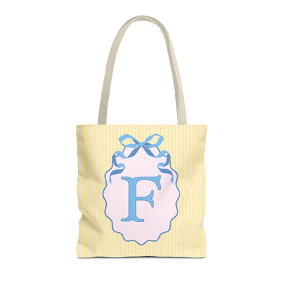 Peppy Initial Tote Bag with Initial and Cute Bow, Boho Hydrangea Flowers: F