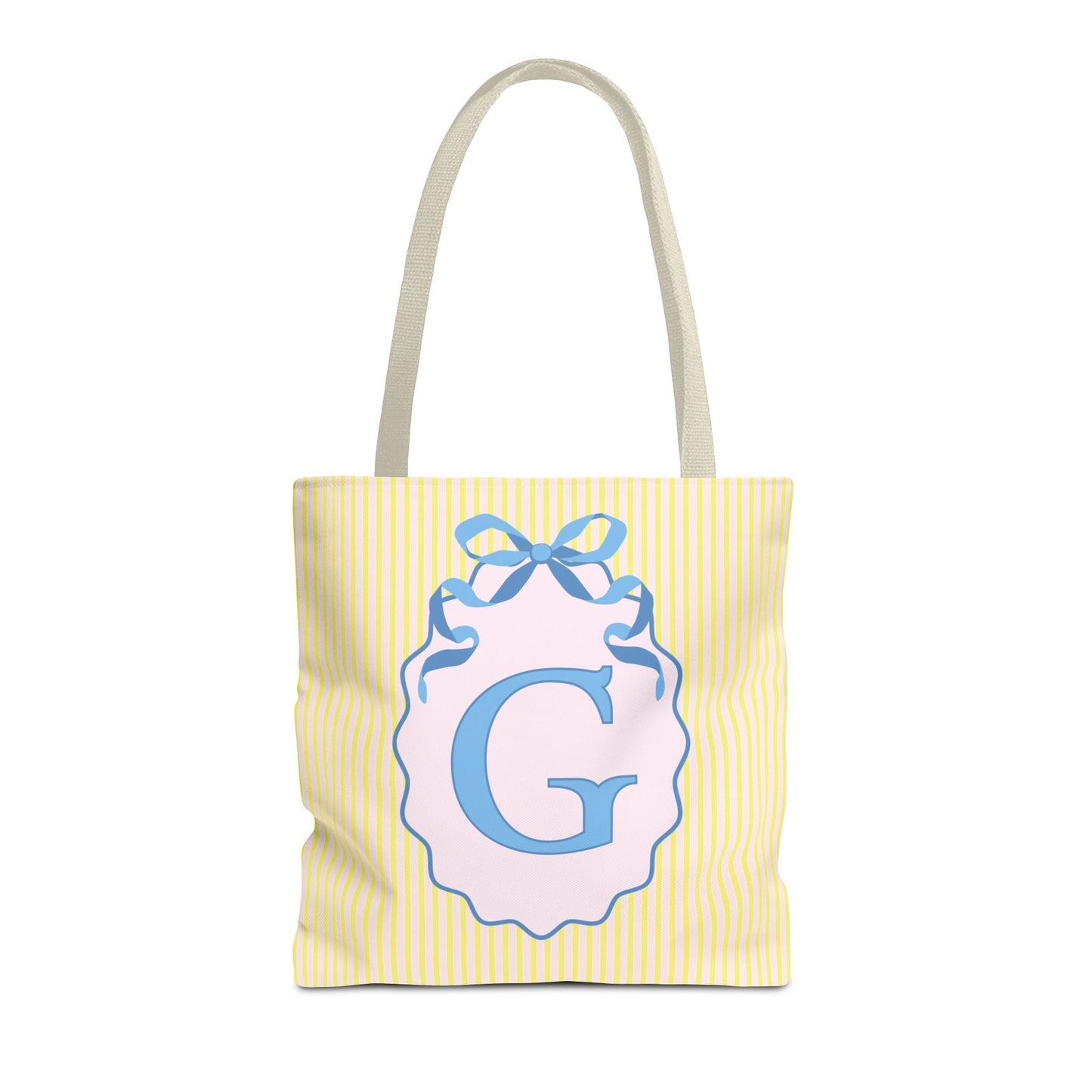 Peppy Initial Tote Bag with Initial and Cute Bow, Boho Hydrangea Flowers: G