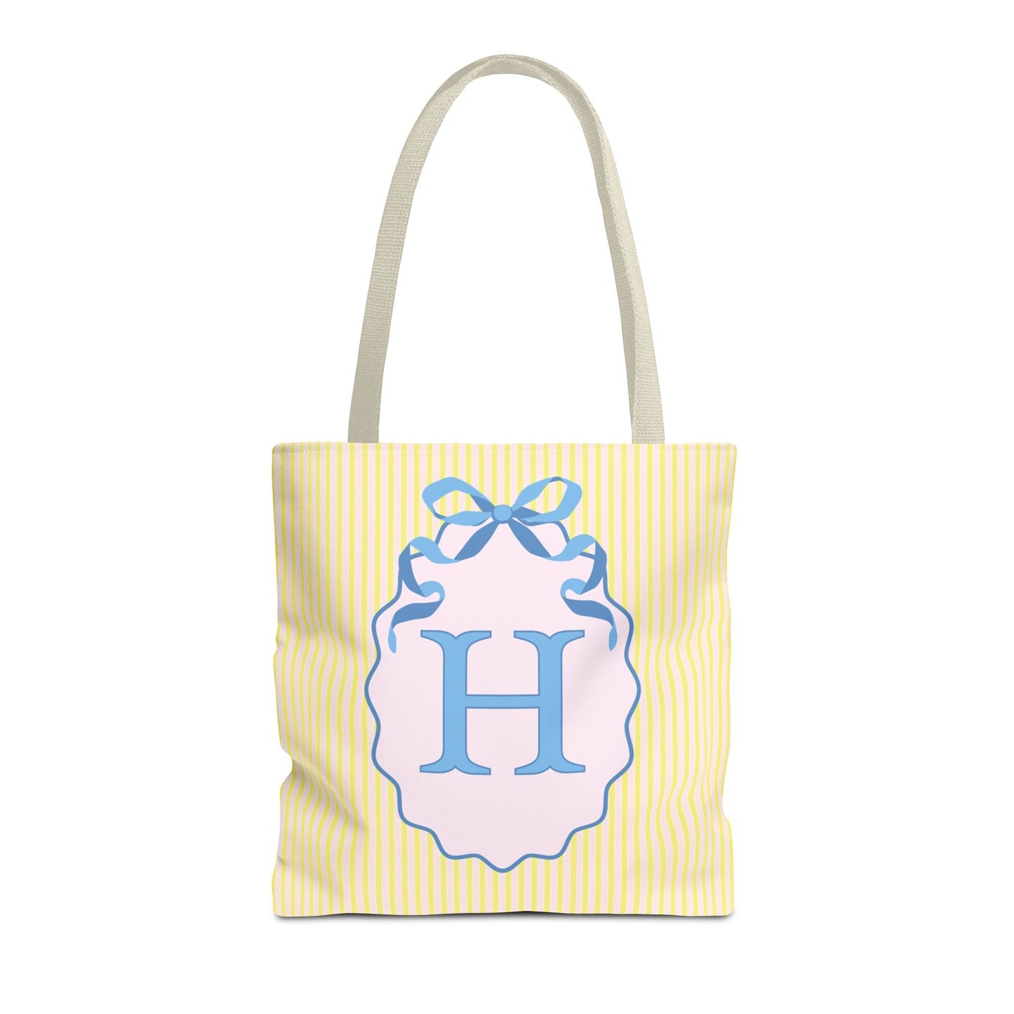 Peppy Initial Tote Bag with Initial and Cute Bow, Boho Hydrangea Flowers: H