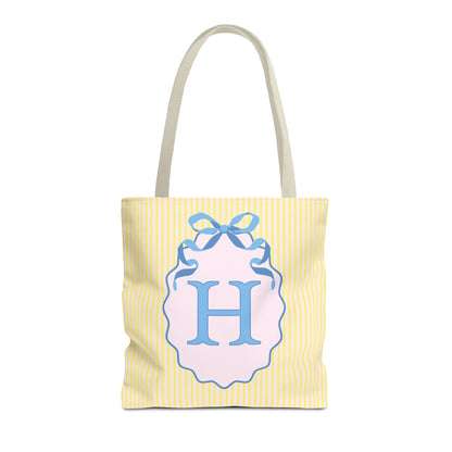 Peppy Initial Tote Bag with Initial and Cute Bow, Boho Hydrangea Flowers: H
