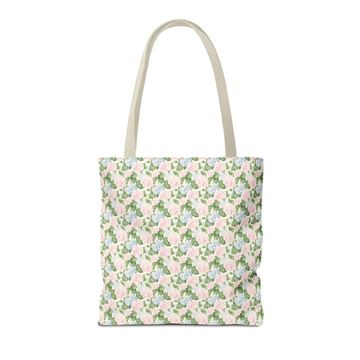 Peppy Initial Tote Bag with Initial and Cute Bow, Boho Hydrangea Flowers: J