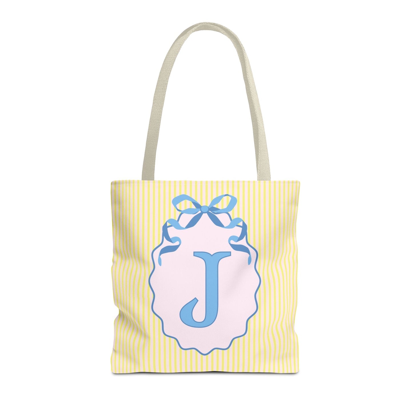Peppy Initial Tote Bag with Initial and Cute Bow, Boho Hydrangea Flowers: J