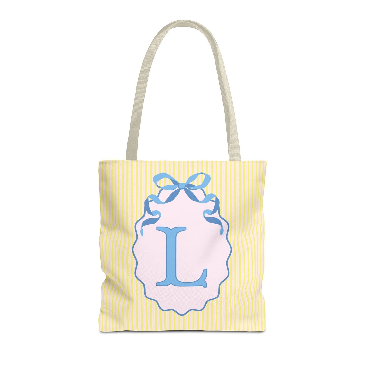Peppy Initial Tote Bag with Initial and Cute Bow, Boho Hydrangea Flowers: L