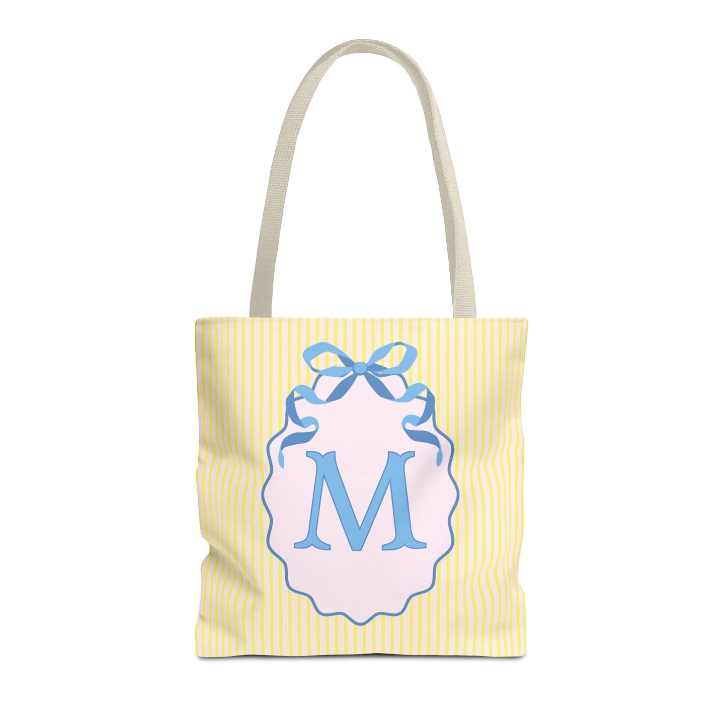 Peppy Initial Tote Bag with Initial and Cute Bow, Boho Hydrangea Flowers: M