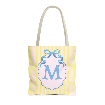 Peppy Initial Tote Bag with Initial and Cute Bow, Boho Hydrangea Flowers: M