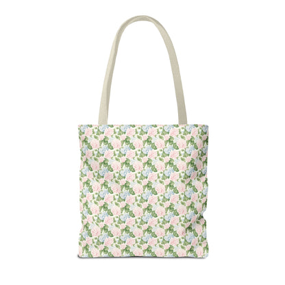 Peppy Initial Tote Bag with Initial and Cute Bow, Boho Hydrangea Flowers: N