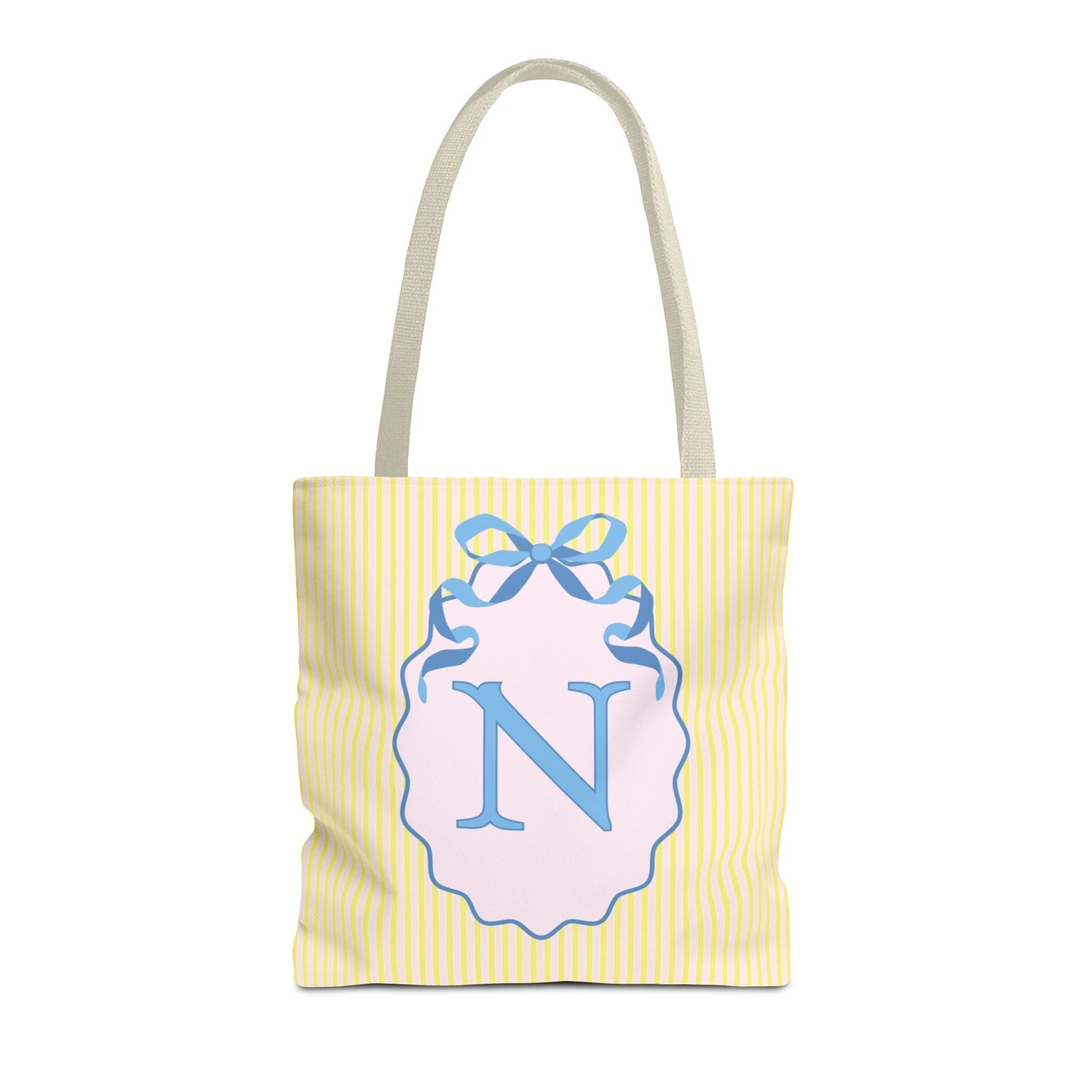 Peppy Initial Tote Bag with Initial and Cute Bow, Boho Hydrangea Flowers: N