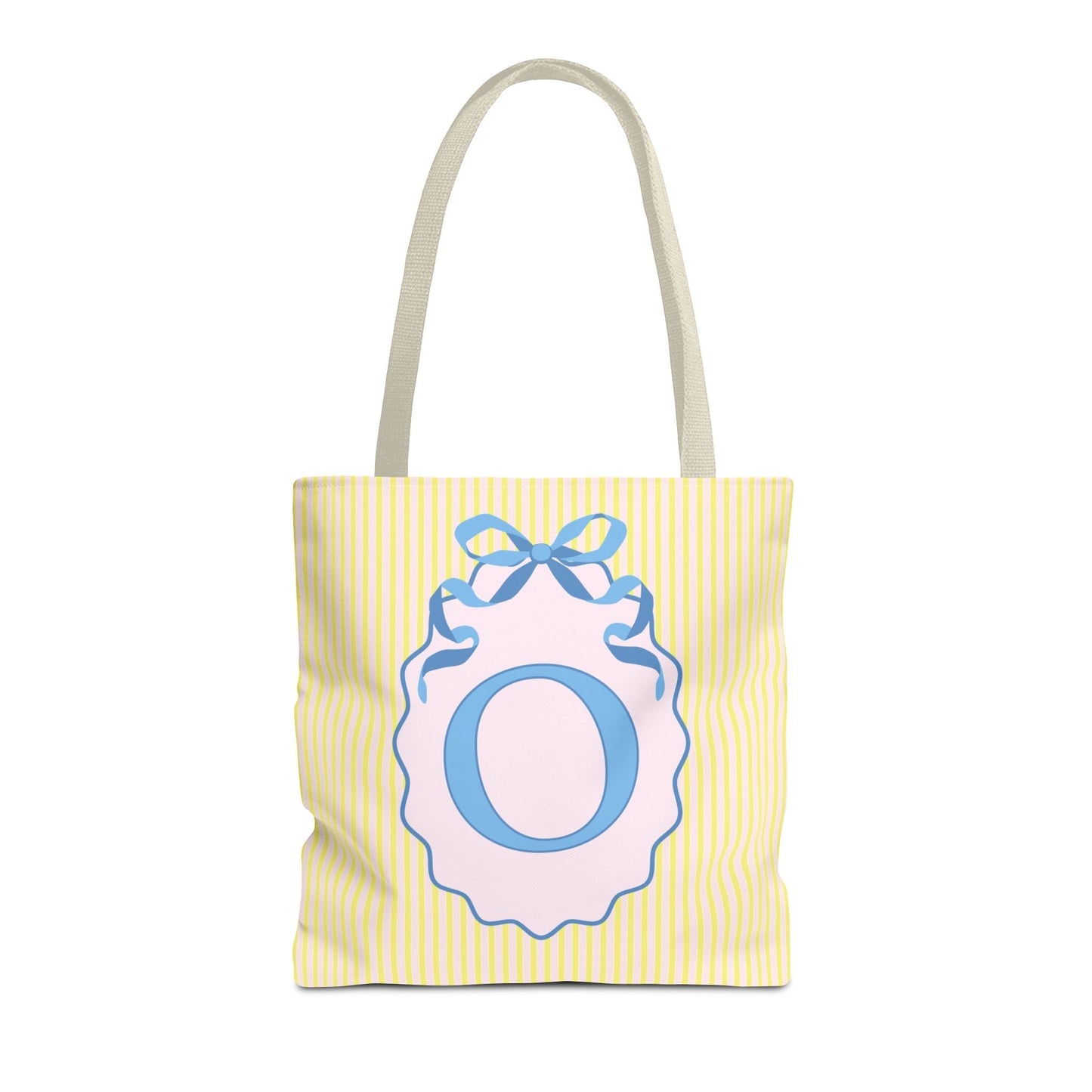 Peppy Initial Tote Bag with Initial and Cute Bow, Boho Hydrangea Flowers: O