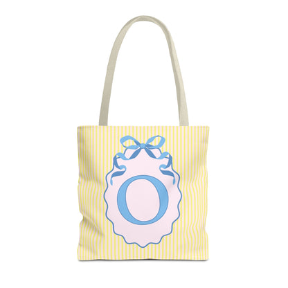Peppy Initial Tote Bag with Initial and Cute Bow, Boho Hydrangea Flowers: O