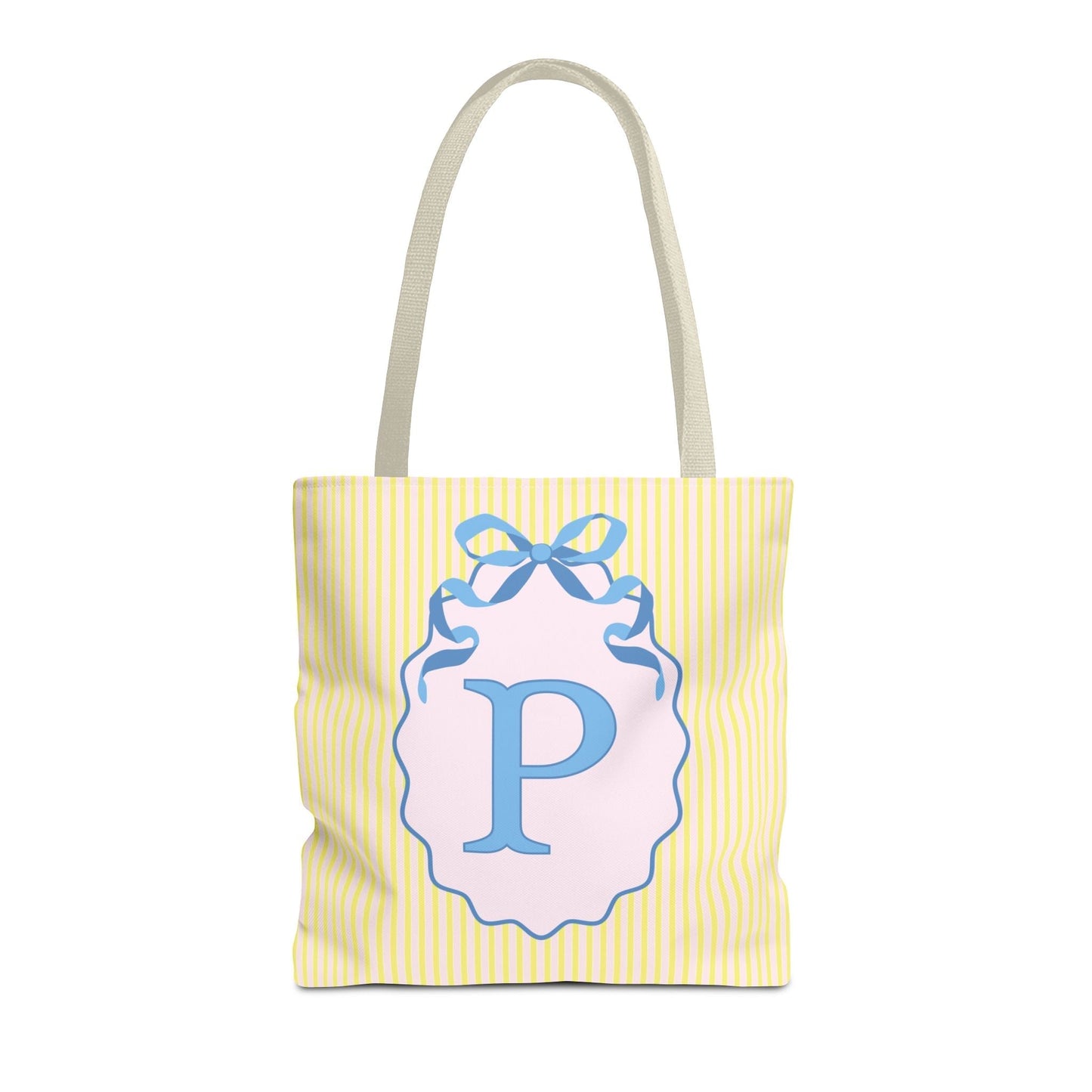 Peppy Initial Tote Bag with Initial and Cute Bow, Boho Hydrangea Flowers: P
