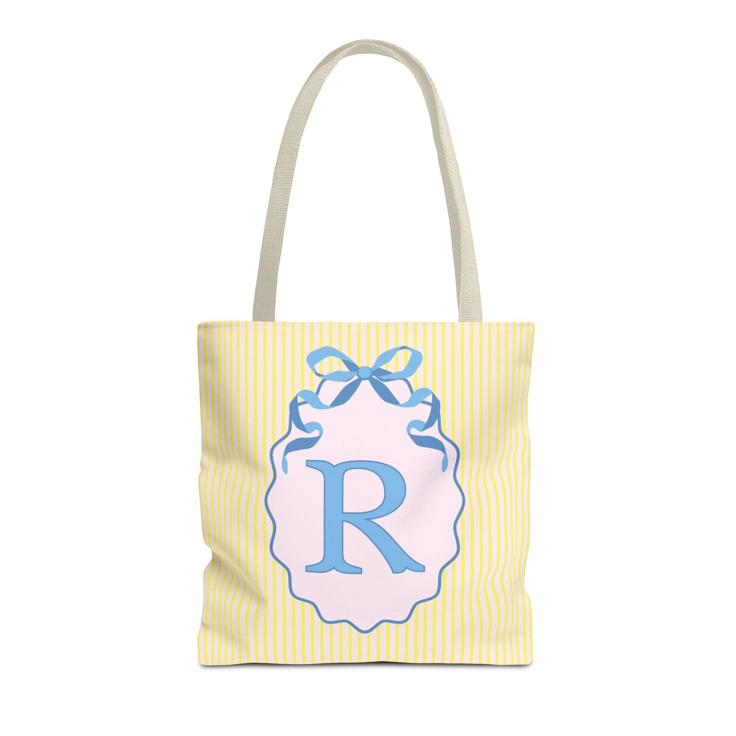 Peppy Initial Tote Bag with Initial and Cute Bow, Boho Hydrangea Flowers: R