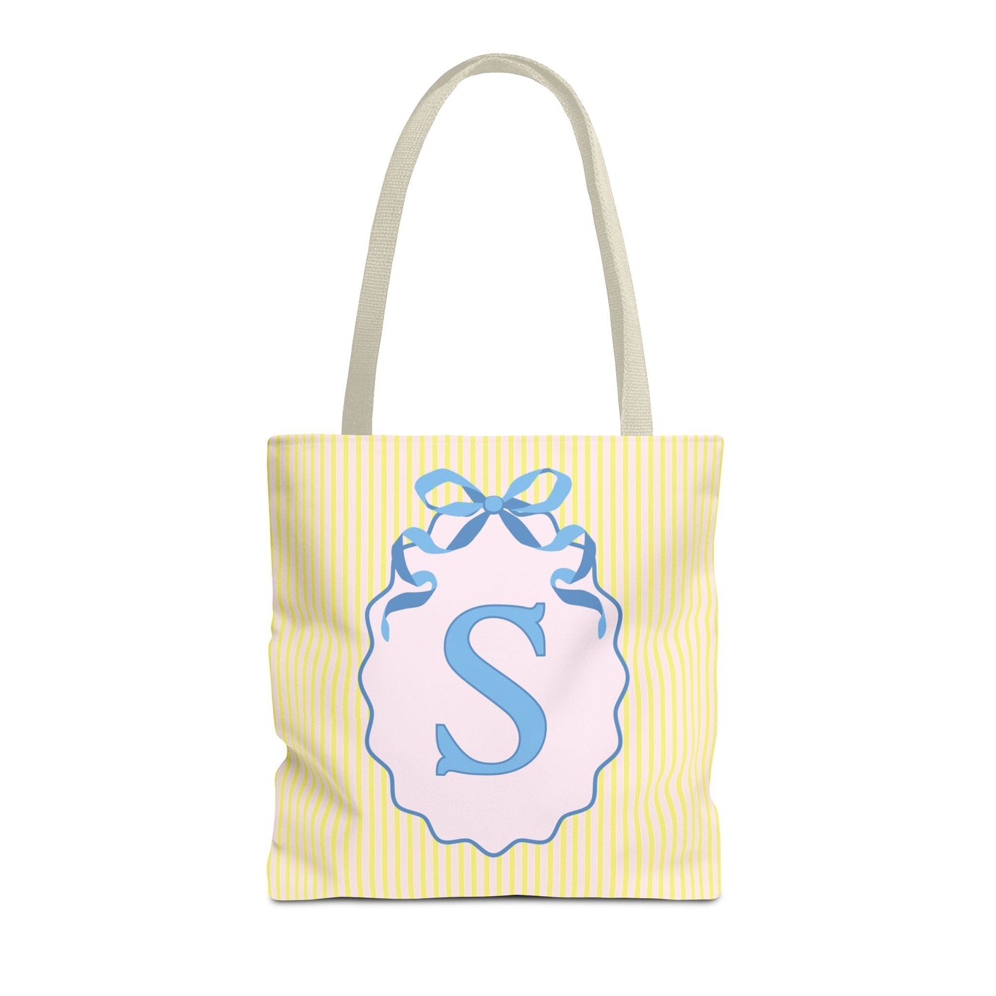Peppy Initial Tote Bag with Initial and Cute Bow, Boho Hydrangea Flowers: S
