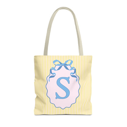 Peppy Initial Tote Bag with Initial and Cute Bow, Boho Hydrangea Flowers: S