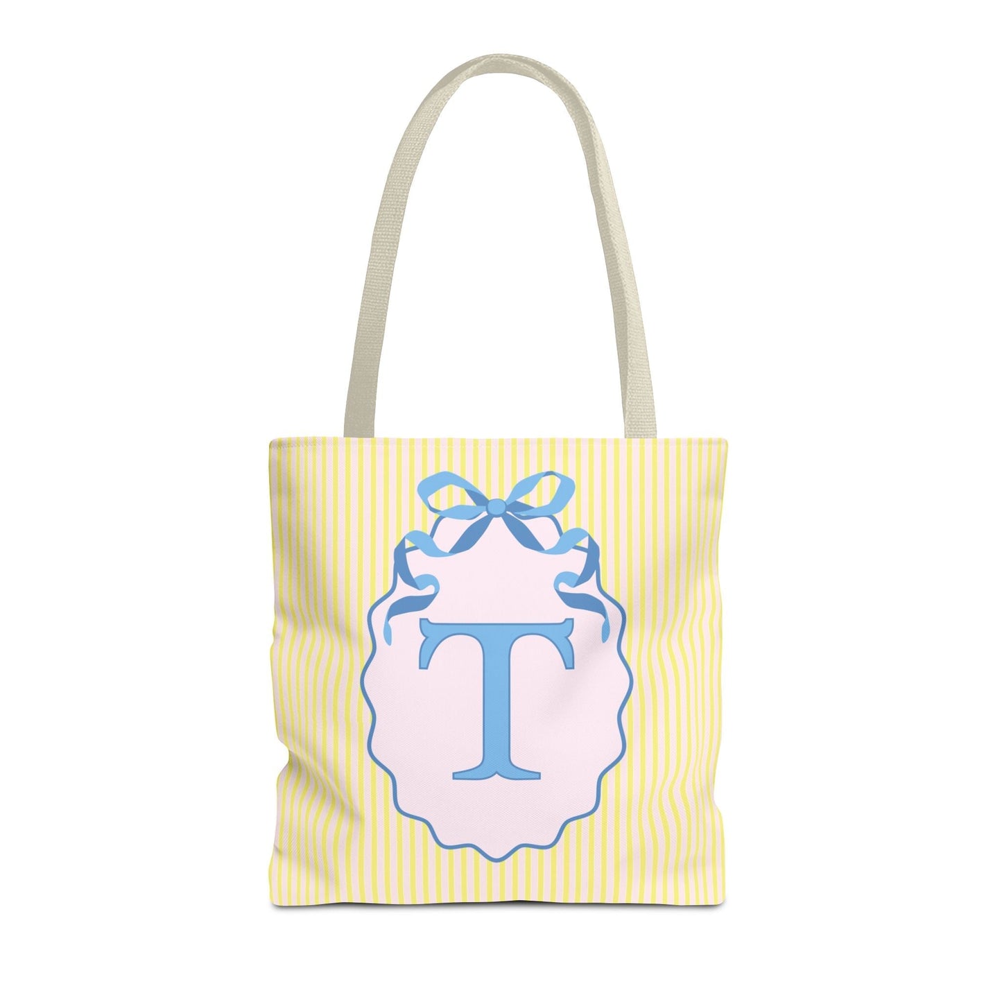 Peppy Initial Tote Bag with Initial and Cute Bow, Boho Hydrangea Flowers: T