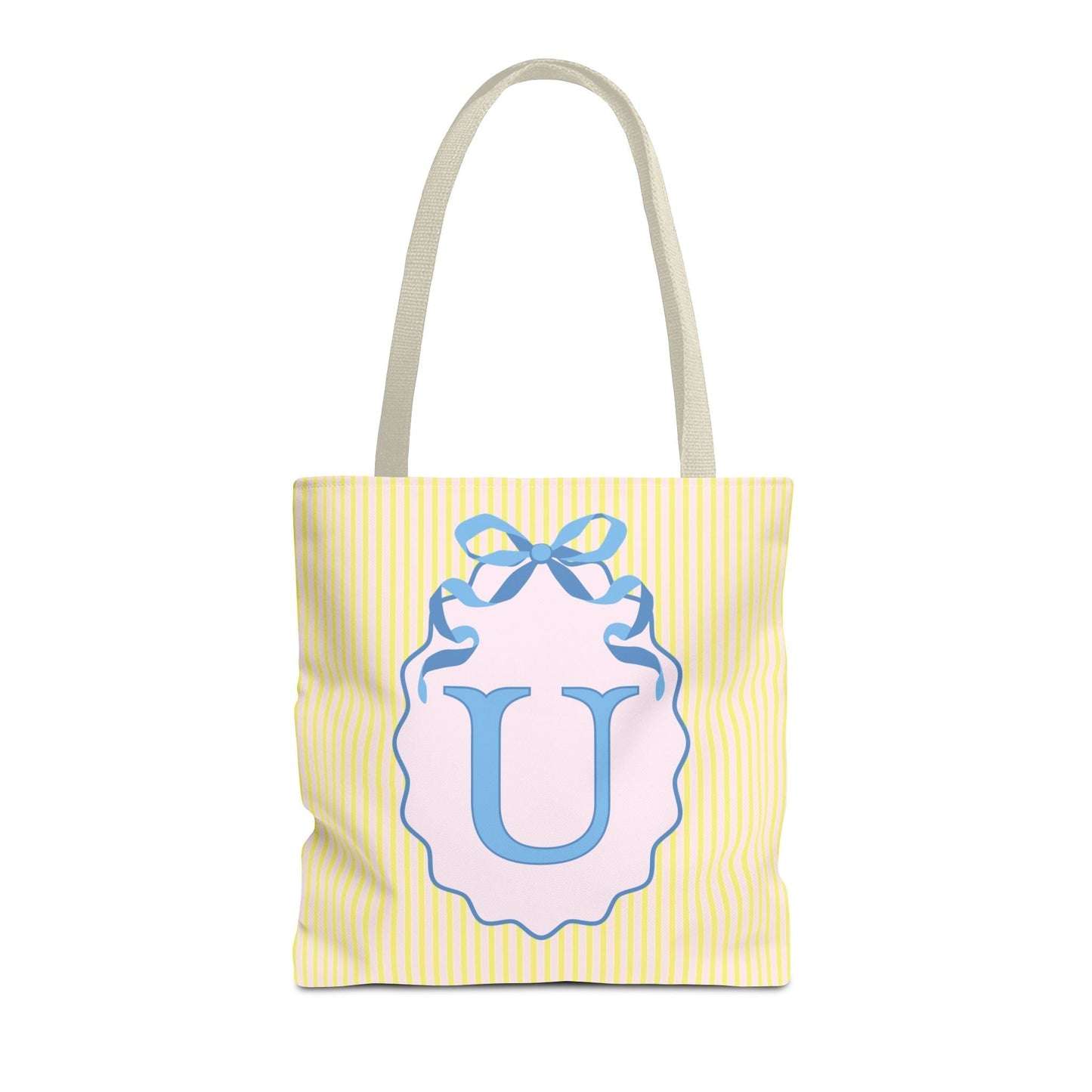 Peppy Initial Tote Bag with Initial and Cute Bow, Boho Hydrangea Flowers: U