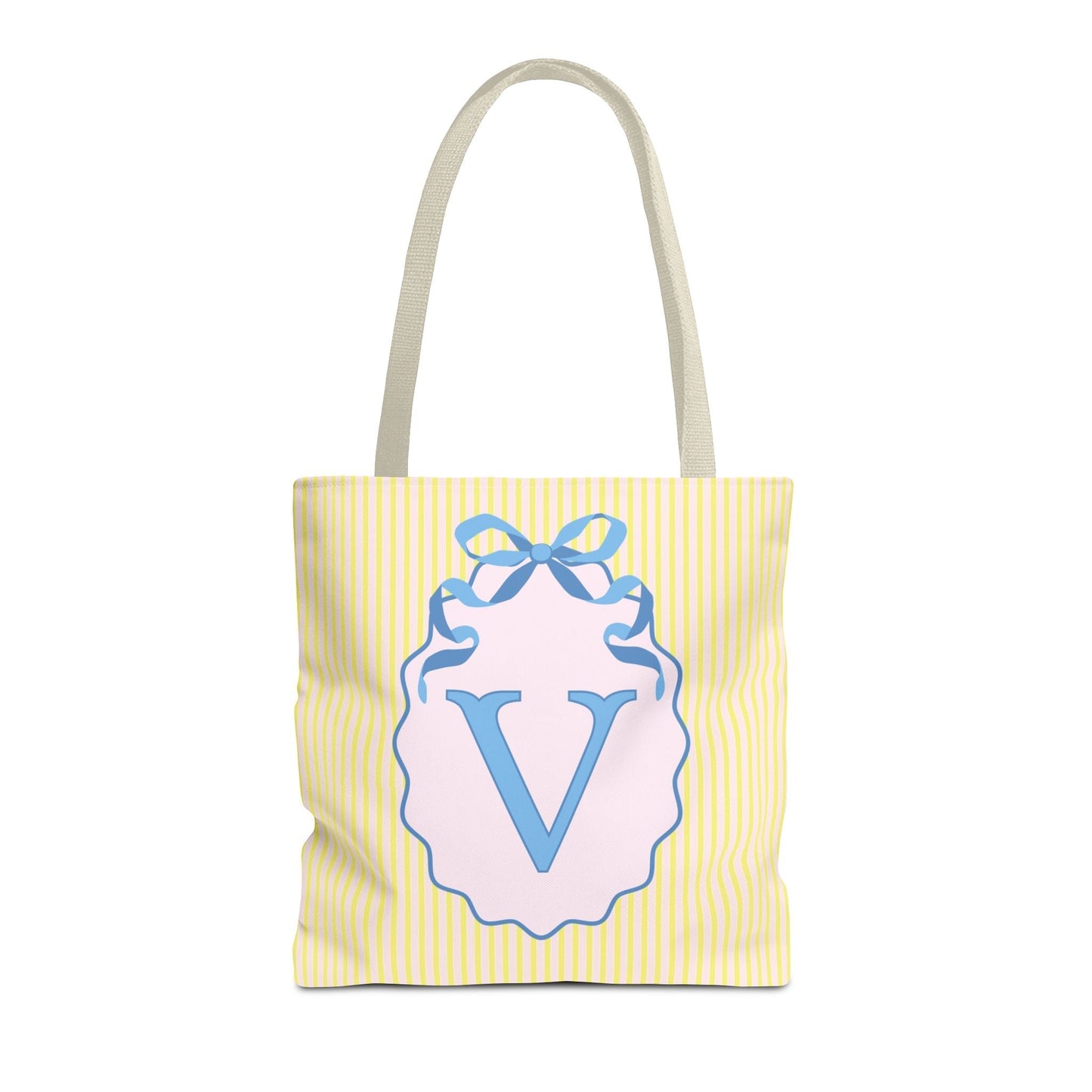 Peppy Initial Tote Bag with Initial and Cute Bow, Boho Hydrangea Flowers: V