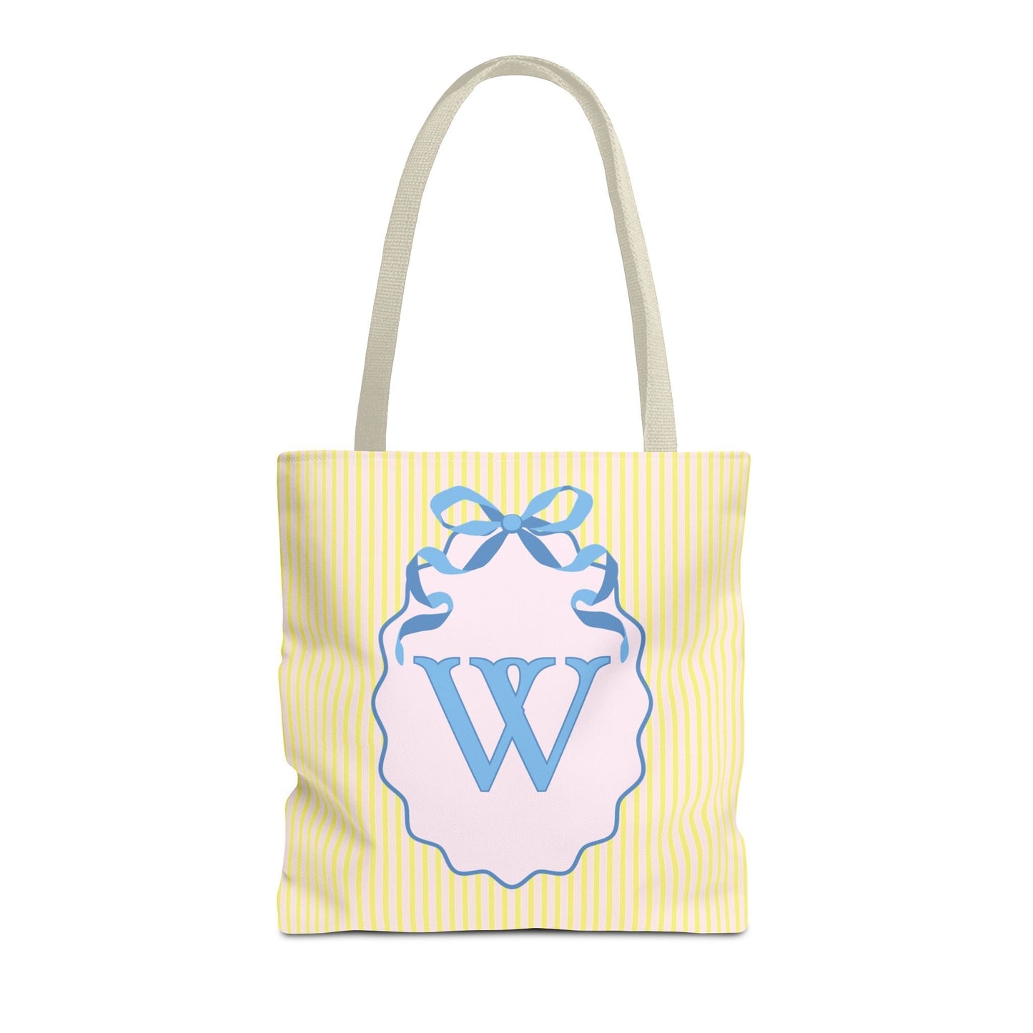 Peppy Initial Tote Bag with Initial and Cute Bow, Boho Hydrangea Flowers: W