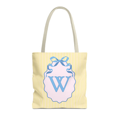 Peppy Initial Tote Bag with Initial and Cute Bow, Boho Hydrangea Flowers: W