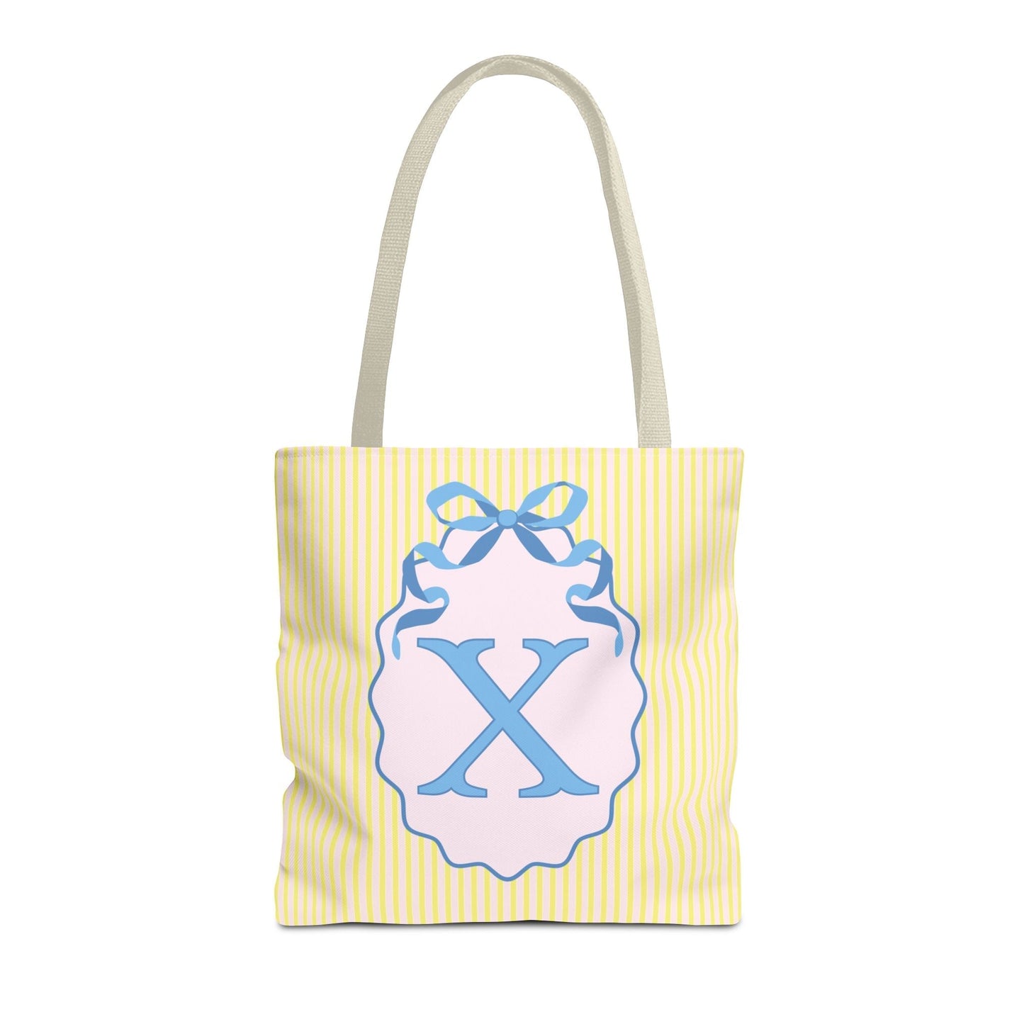 Peppy Initial Tote Bag with Initial and Cute Bow, Boho Hydrangea Flowers: X
