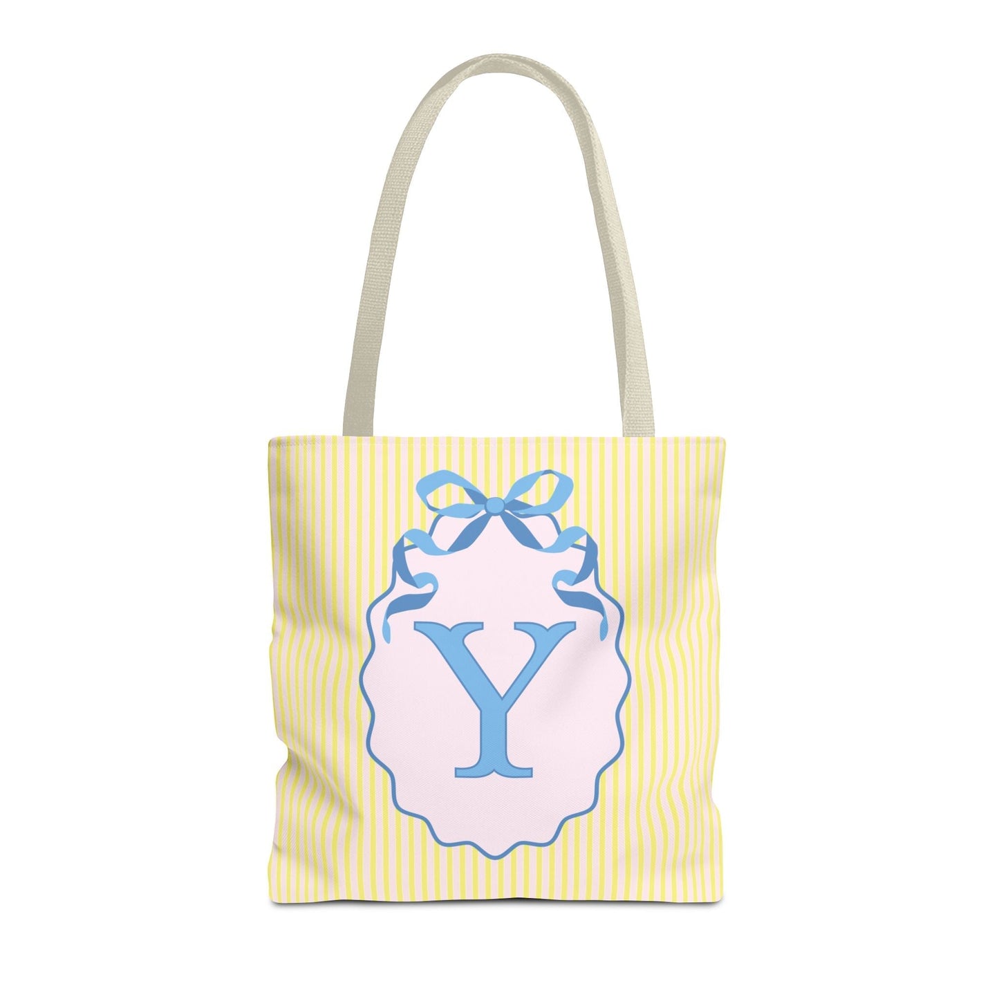 Peppy Initial Tote Bag with Initial and Cute Bow, Boho Hydrangea Flowers: Y