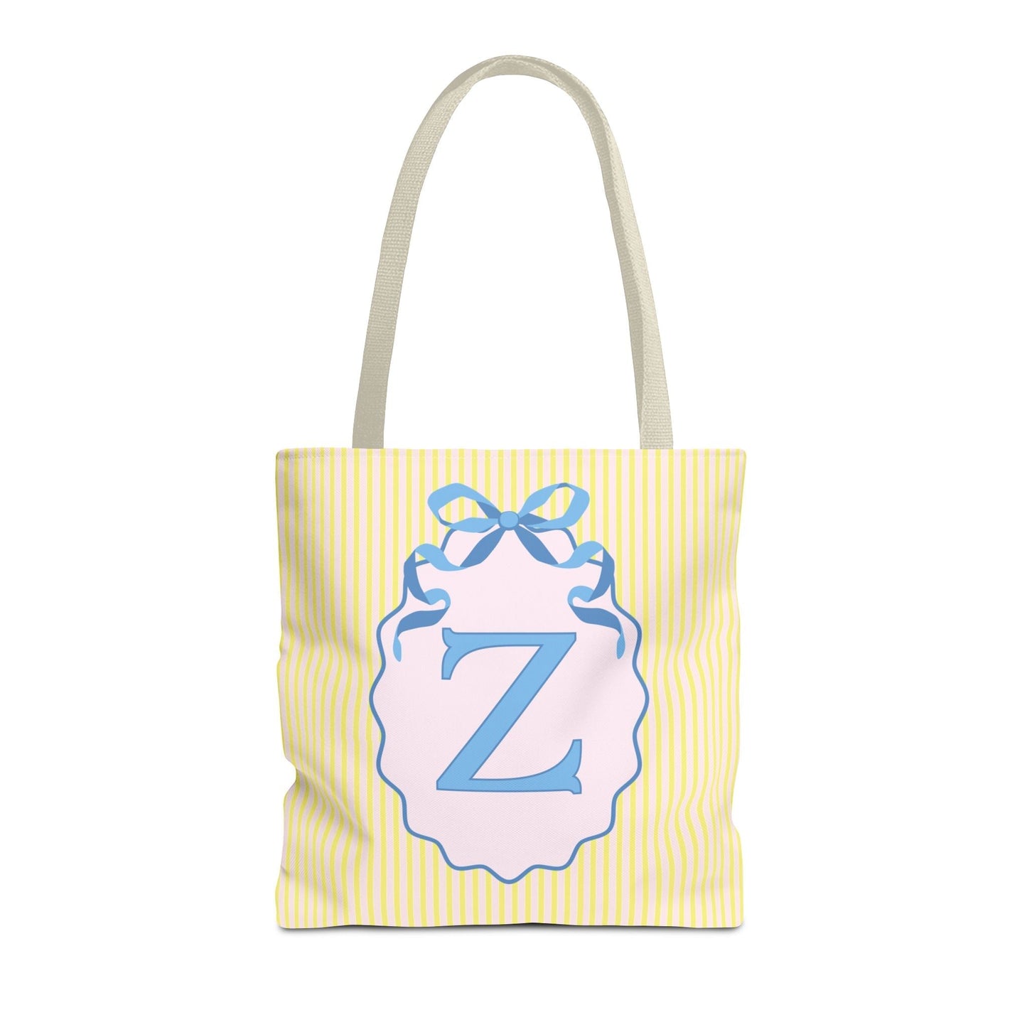 Peppy Initial Tote Bag with Initial and Cute Bow, Boho Hydrangea Flowers: Z