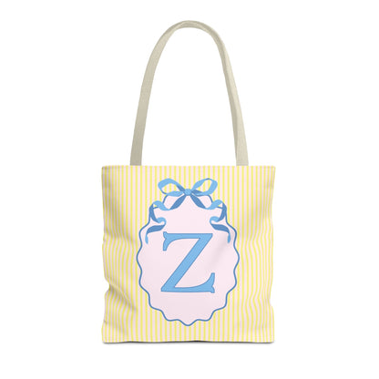 Peppy Initial Tote Bag with Initial and Cute Bow, Boho Hydrangea Flowers: Z