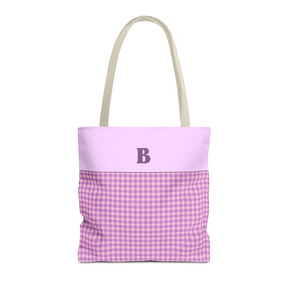 Personalized Initial Tote Bag, Cute Purple Gingham Tote Bag with Initial, Gift for Sister, Matching Wedding or Bachelorette Party Gift: B