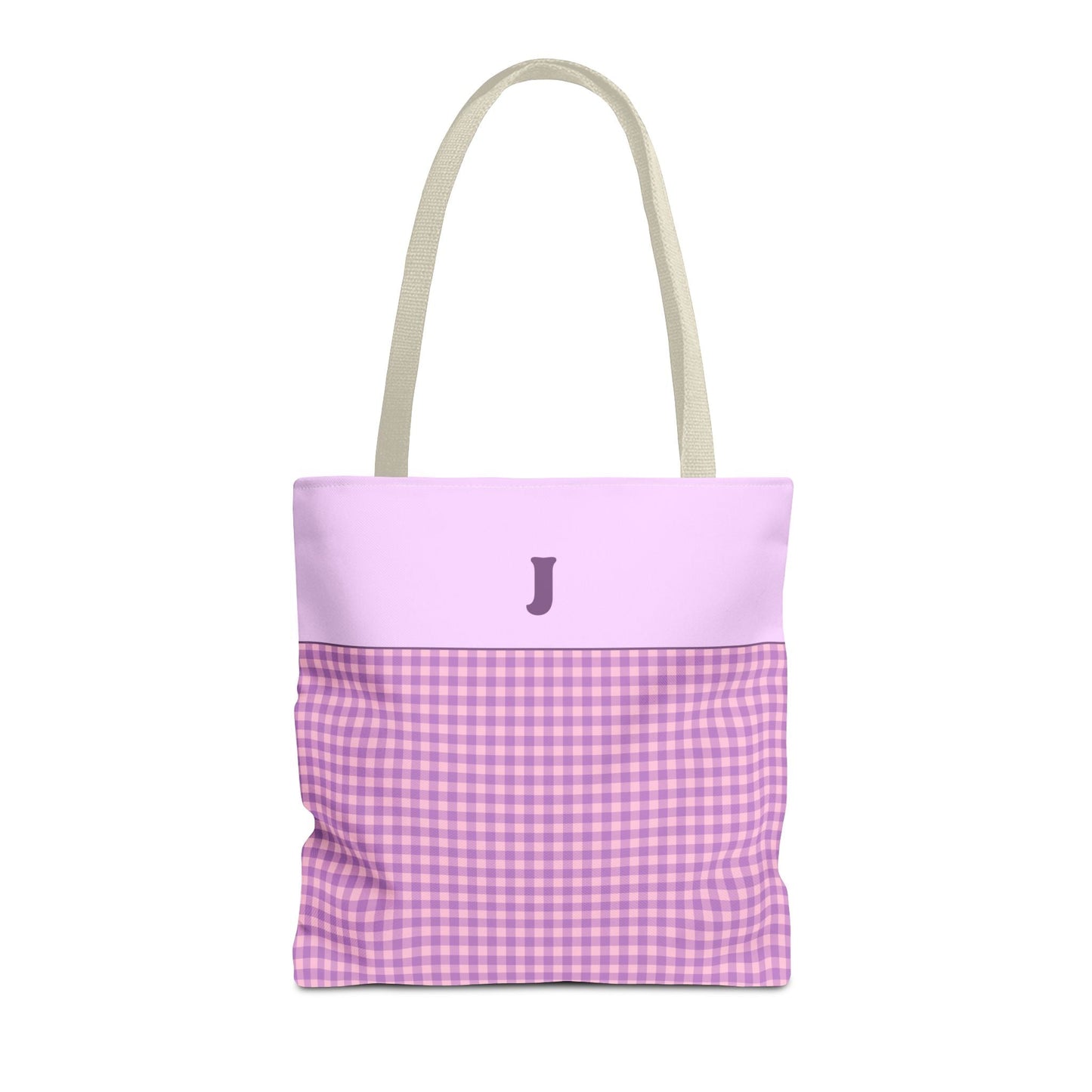 Personalized Initial Tote Bag, Cute Purple Gingham Tote Bag with Initial, Gift for Sister, Matching Wedding or Bachelorette Party Gift: J