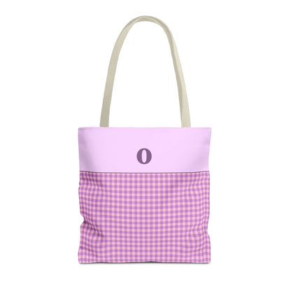 Personalized Initial Tote Bag, Cute Purple Gingham Tote Bag with Initial, Gift for Sister, Matching Wedding or Bachelorette Party Gift: O