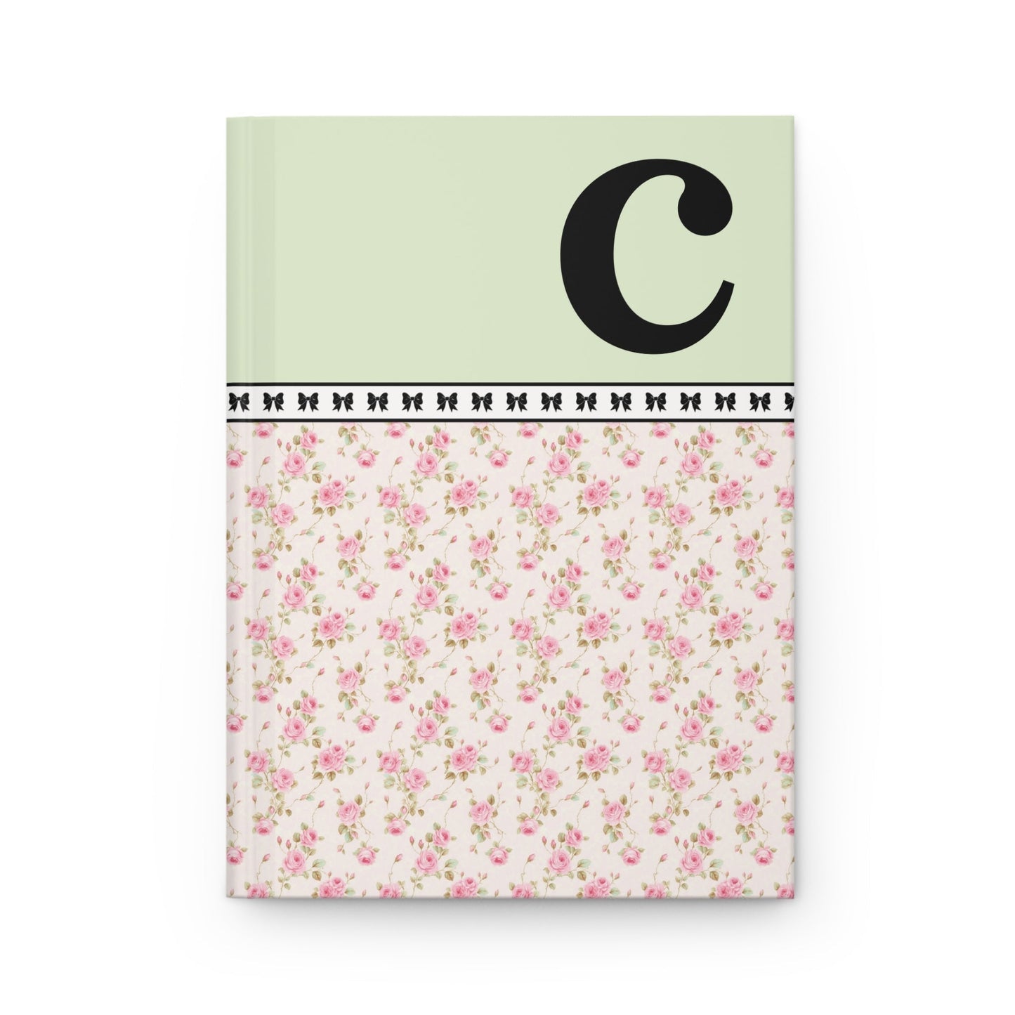 Pink Floral Notebook with Initial and Bows: C