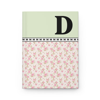 Pink Floral Notebook with Initial and Bows: D