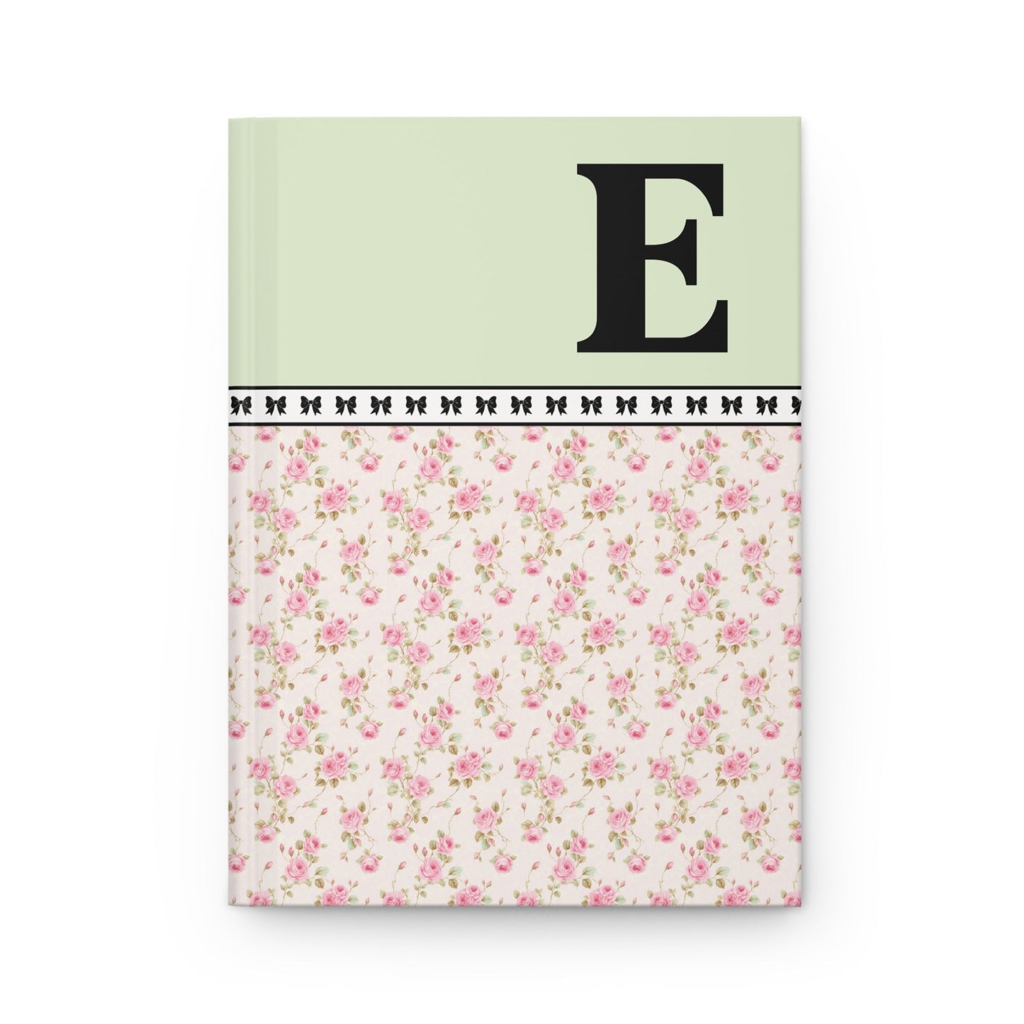 Pink Floral Notebook with Initial and Bows: E