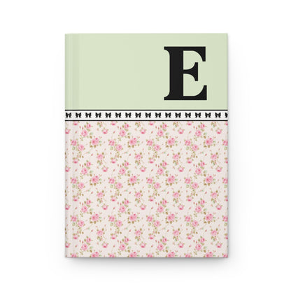 Pink Floral Notebook with Initial and Bows: E