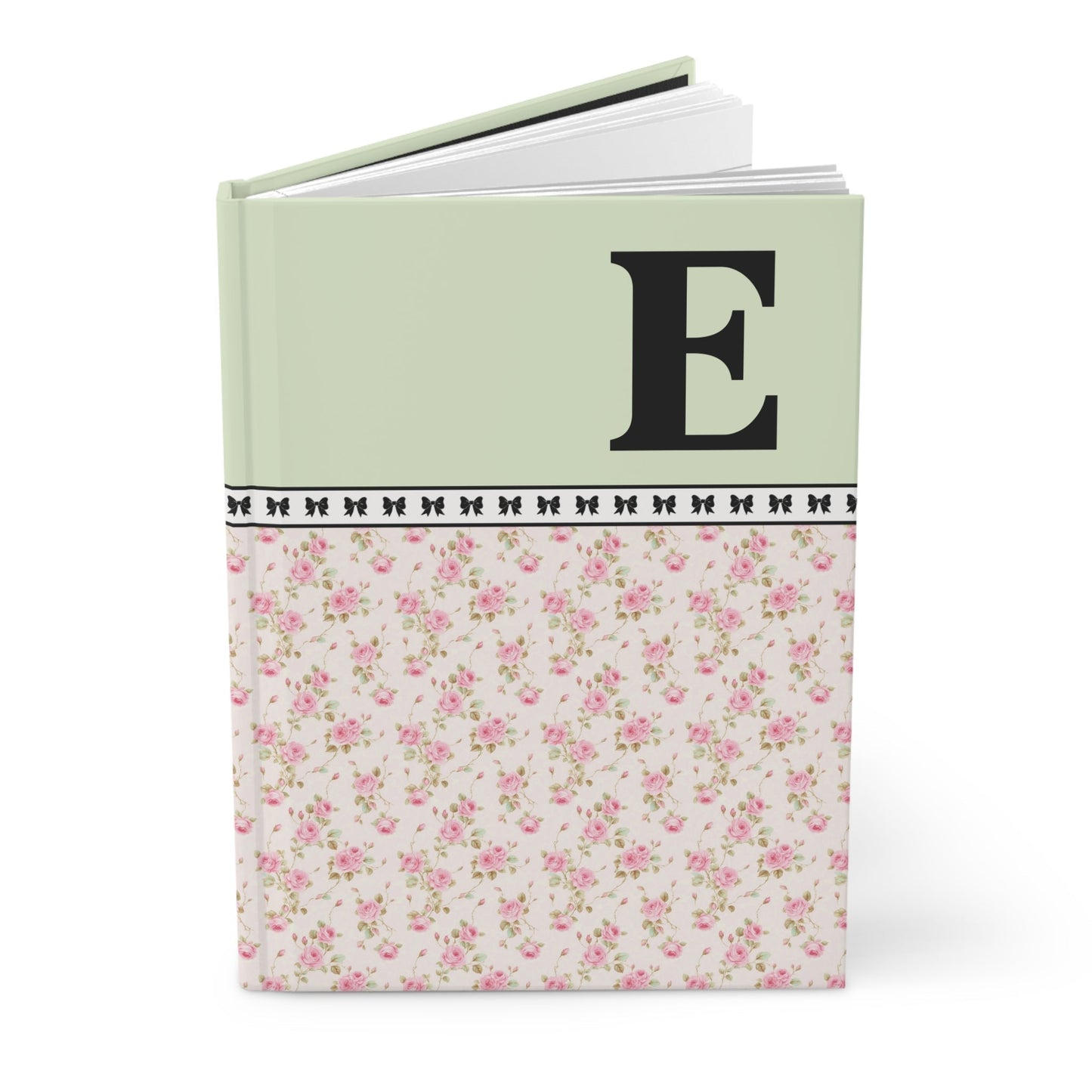 Pink Floral Notebook with Initial and Bows: E