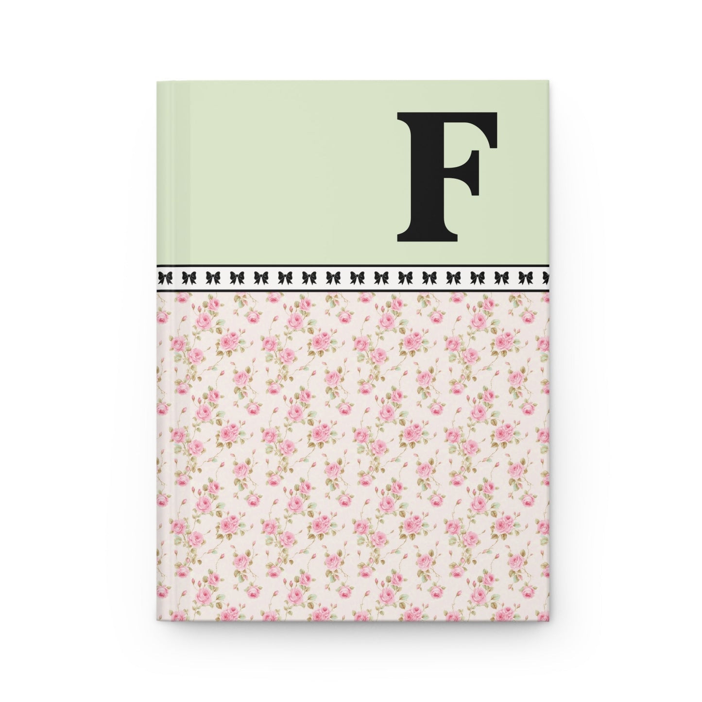 Pink Floral Notebook with Initial and Bows: F