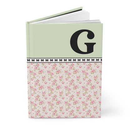 Pink Floral Notebook with Initial and Bows: G
