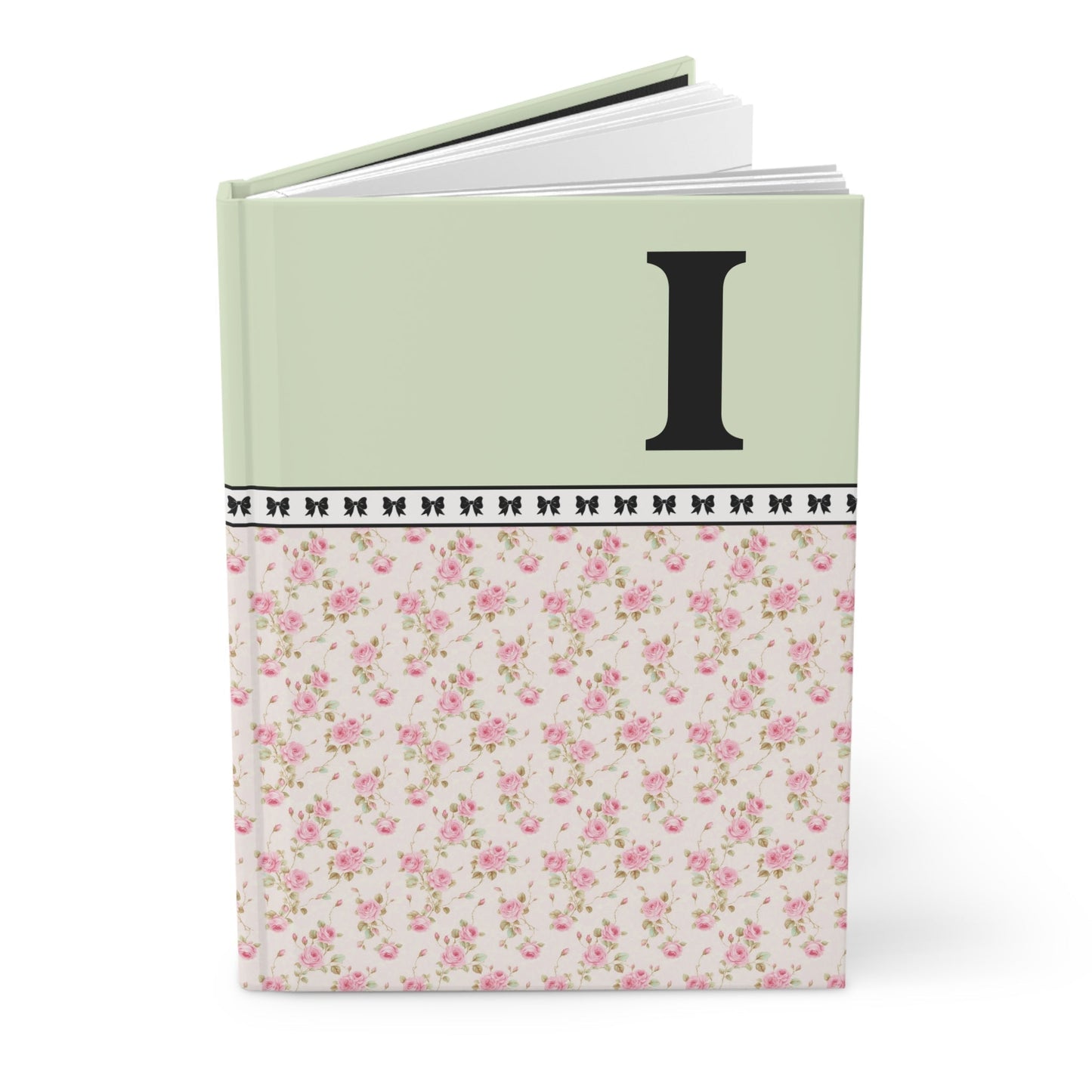 Pink Floral Notebook with Initial and Bows: I