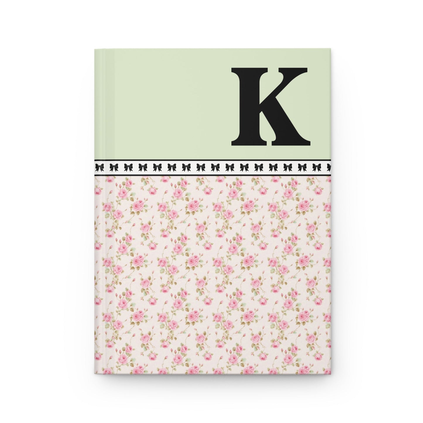 Pink Floral Notebook with Initial and Bows: K