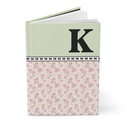 Pink Floral Notebook with Initial and Bows: K