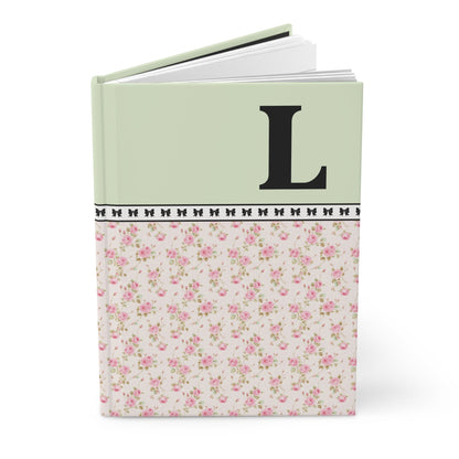 Pink Floral Notebook with Initial and Bows: L