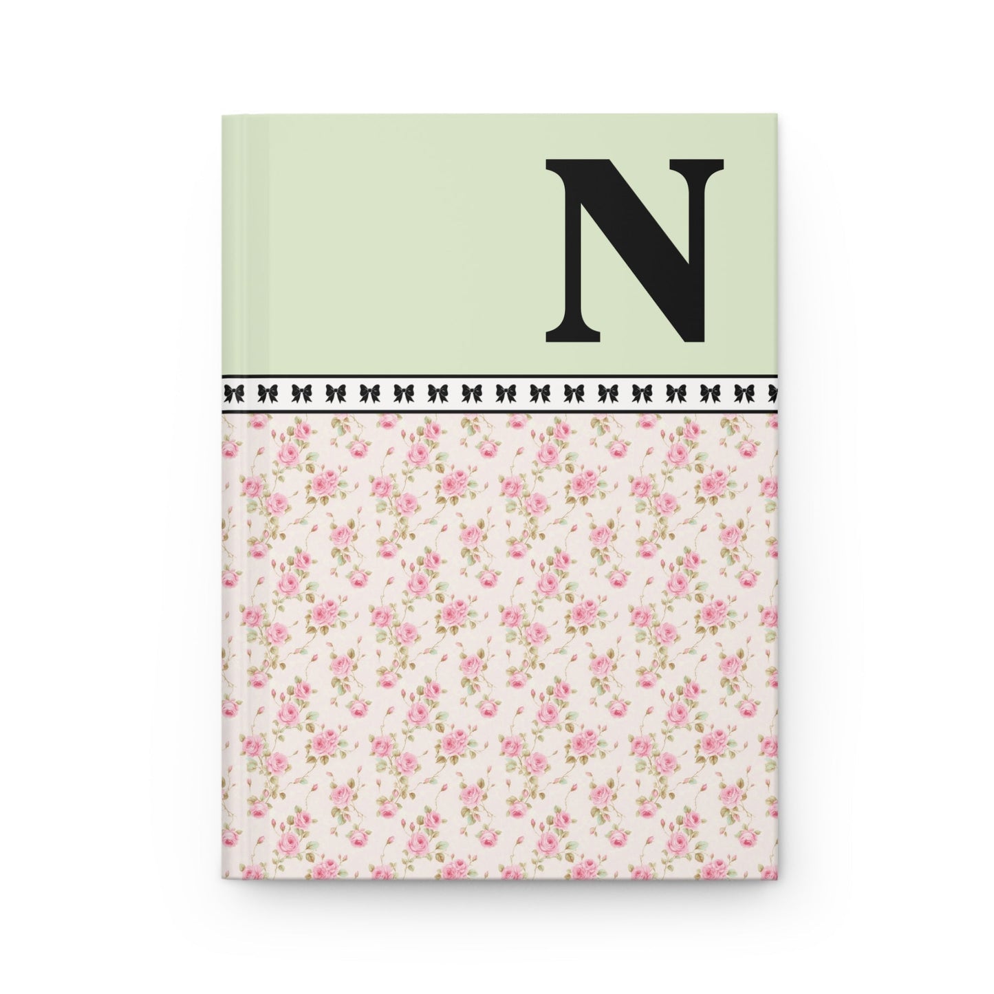 Pink Floral Notebook with Initial and Bows: N