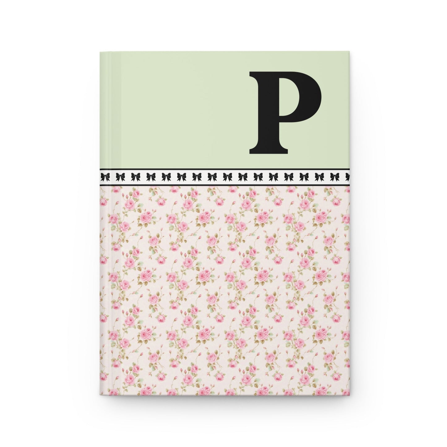Pink Floral Notebook with Initial and Bows: P