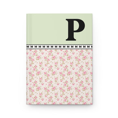 Pink Floral Notebook with Initial and Bows: P