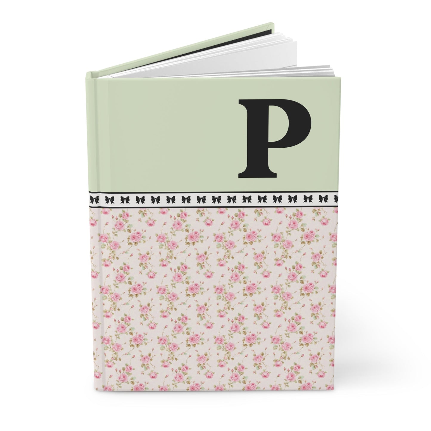 Pink Floral Notebook with Initial and Bows: P