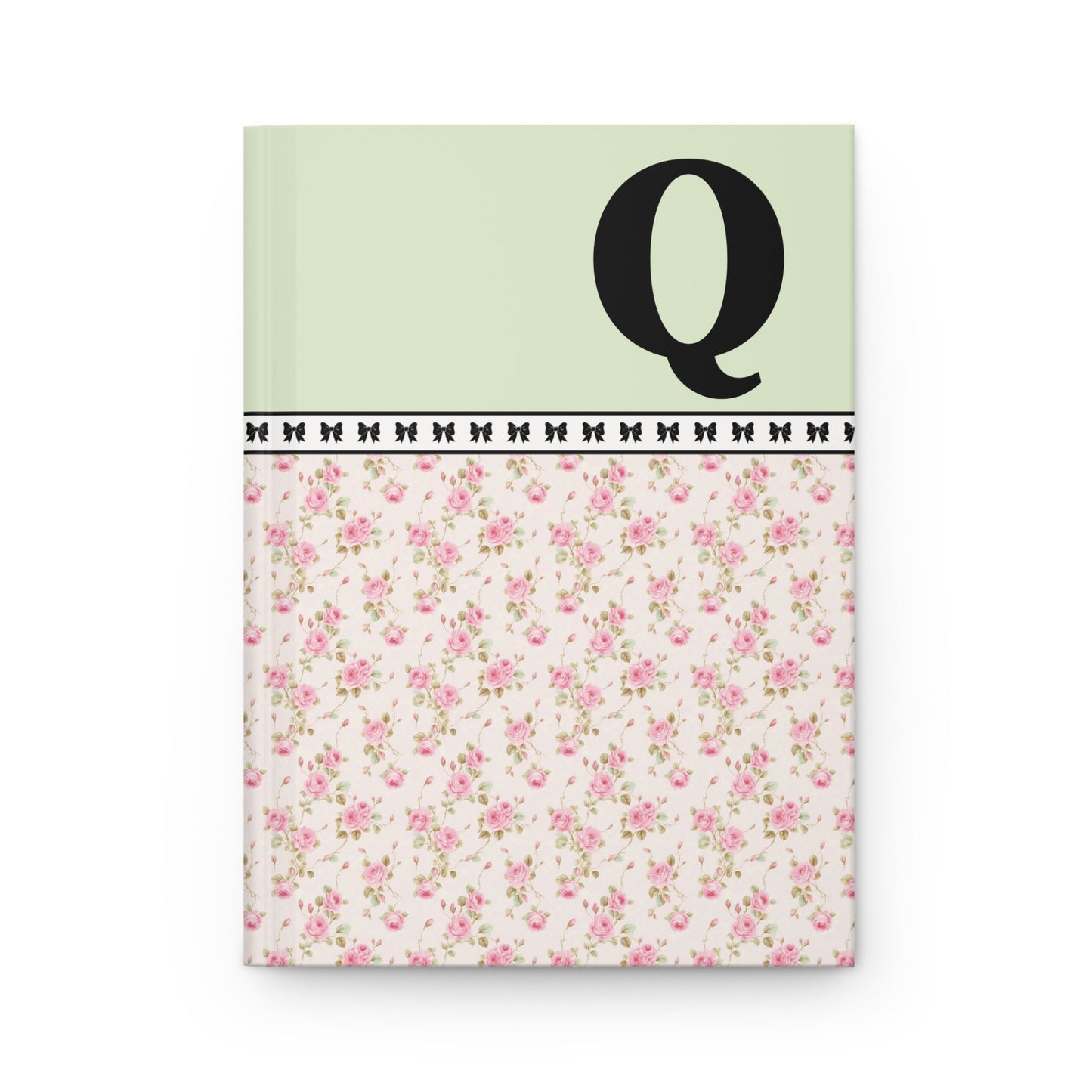 Pink Floral Notebook with Initial and Bows: Q