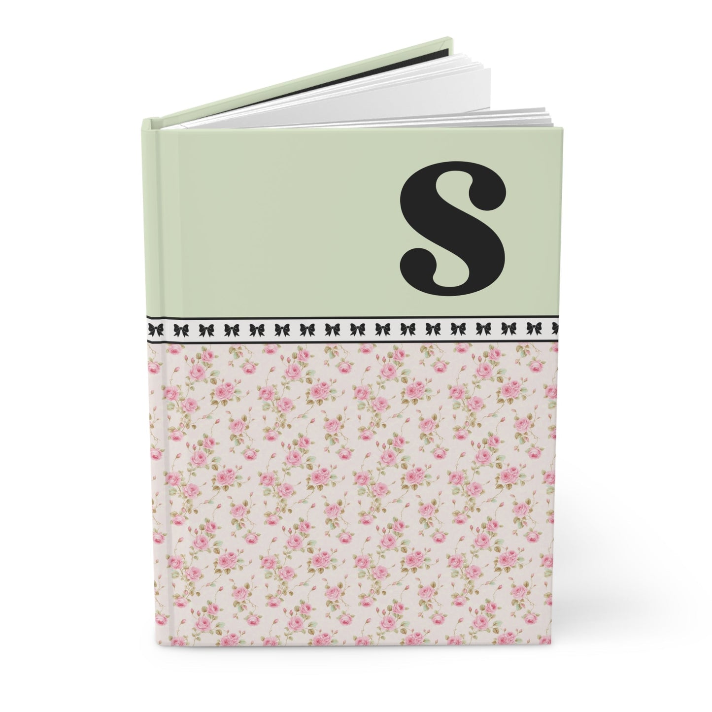 Pink Floral Notebook with Initial and Bows: S