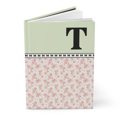 Pink Floral Notebook with Initial and Bows: T