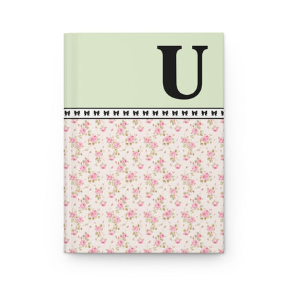 Pink Floral Notebook with Initial and Bows: U